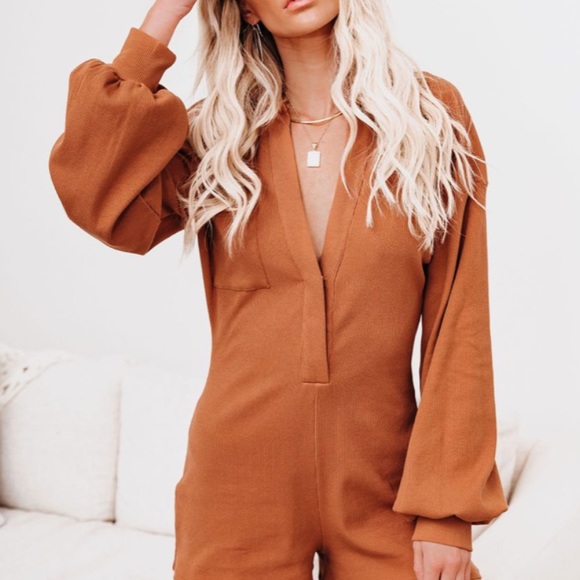 Vici Taste of Honey Collared Romper - Rust - Picture 2 of 4